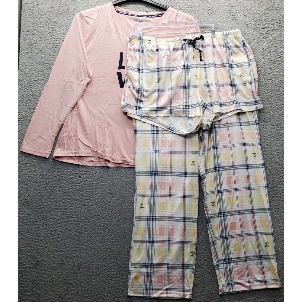 Life Is Good 3 Piece Pajama Set Womens XXL Multi Long Sleeve V-Neck Loungewear